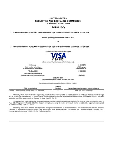 Vorschaubild Visa 10-Q Quartalsbericht 2020 