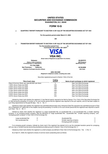 Thumbnail Visa 10-Q Quarterly Report FY 