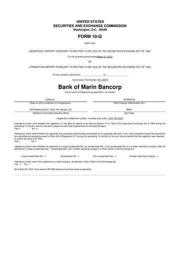 Vorschaubild Bank of Marin Bancorp
 10-Q Quartalsbericht 2012 