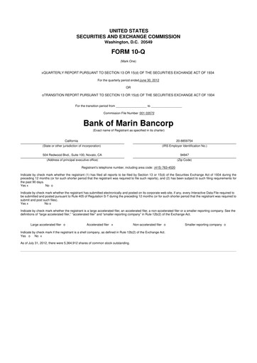 Vorschaubild Bank of Marin Bancorp
 10-Q Quartalsbericht 2012 