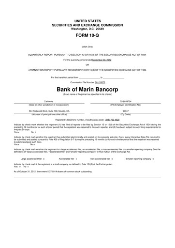 Vorschaubild Bank of Marin Bancorp
 10-Q Quartalsbericht 2012 