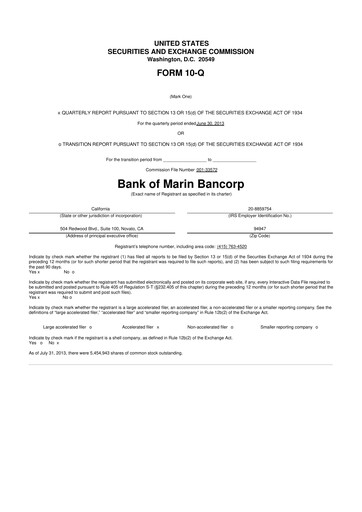 Vorschaubild Bank of Marin Bancorp
 10-Q Quartalsbericht 2013 