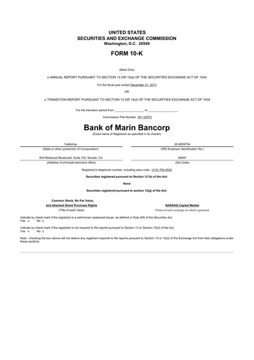 Thumbnail Bank of Marin Bancorp
 10-K Annual Report 2013