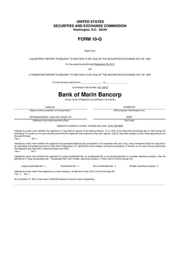 Vorschaubild Bank of Marin Bancorp
 10-Q Quartalsbericht 2014 