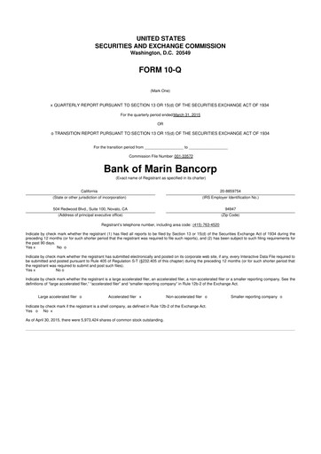 Vorschaubild Bank of Marin Bancorp
 10-Q Quartalsbericht 2015 