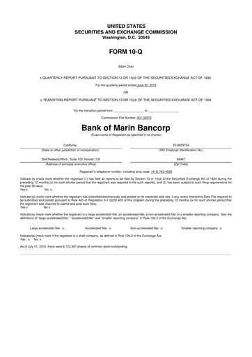 Vorschaubild Bank of Marin Bancorp
 10-Q Quartalsbericht 2016 