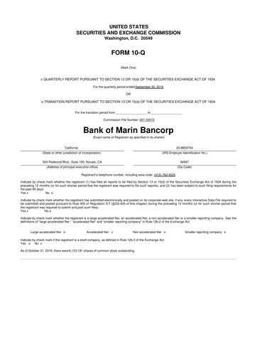 Vorschaubild Bank of Marin Bancorp
 10-Q Quartalsbericht 2016 