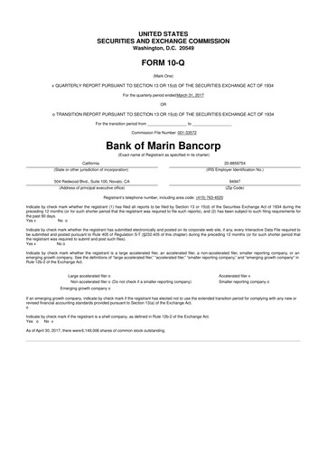 Vorschaubild Bank of Marin Bancorp
 10-Q Quartalsbericht 2017 