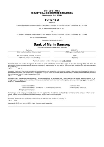 Vorschaubild Bank of Marin Bancorp
 10-Q Quartalsbericht 2017 