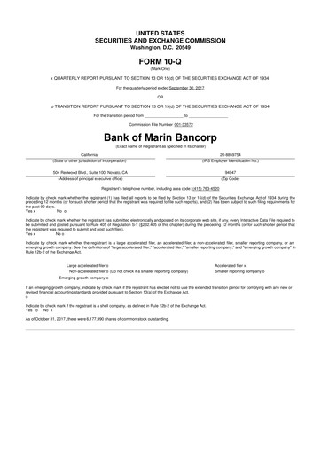 Vorschaubild Bank of Marin Bancorp
 10-Q Quartalsbericht 2017 