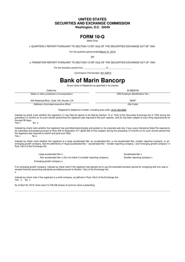 Vorschaubild Bank of Marin Bancorp
 10-Q Quartalsbericht 2019 