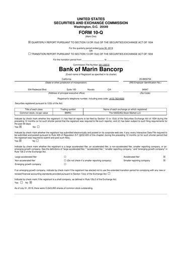 Vorschaubild Bank of Marin Bancorp
 10-Q Quartalsbericht 2019 