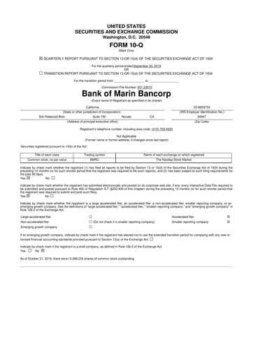 Vorschaubild Bank of Marin Bancorp
 10-Q Quartalsbericht 2019 