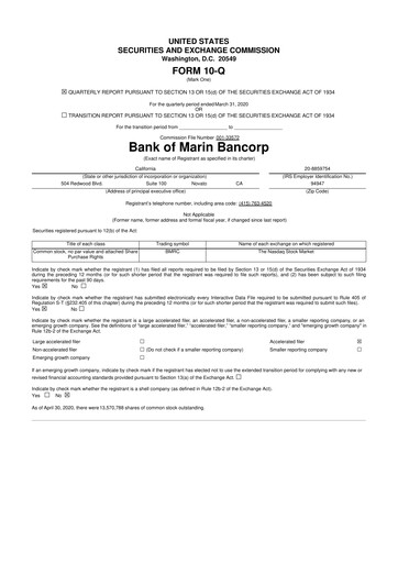 Vorschaubild Bank of Marin Bancorp
 10-Q Quartalsbericht 2020 