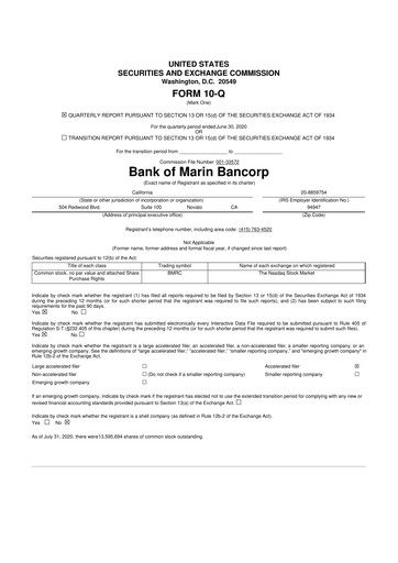Vorschaubild Bank of Marin Bancorp
 10-Q Quartalsbericht 2020 