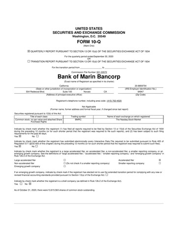 Vorschaubild Bank of Marin Bancorp
 10-Q Quartalsbericht 2020 