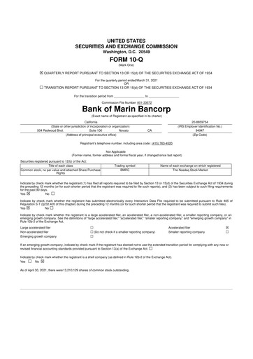 Vorschaubild Bank of Marin Bancorp
 10-Q Quartalsbericht 2021 