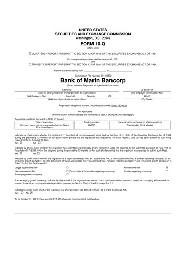 Vorschaubild Bank of Marin Bancorp
 10-Q Quartalsbericht 2021 