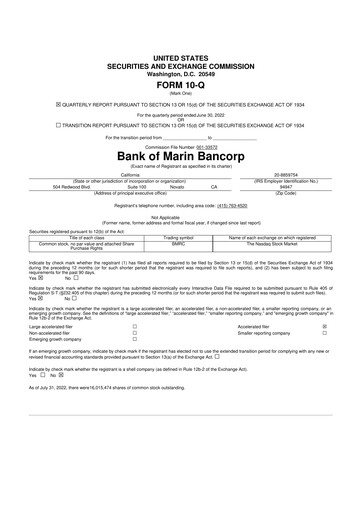 Vorschaubild Bank of Marin Bancorp
 10-Q Quartalsbericht 2022 