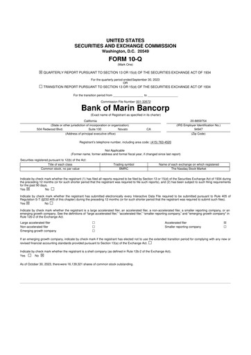 Vorschaubild Bank of Marin Bancorp
 10-Q Quartalsbericht 2023 