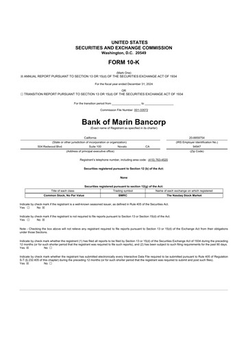 Thumbnail Bank of Marin Bancorp
 10-K Annual Report 2024