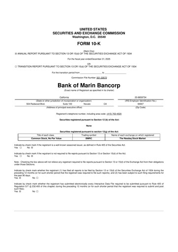 Miniature Bank of Marin Bancorp
 10-K Rapport annuel 2025