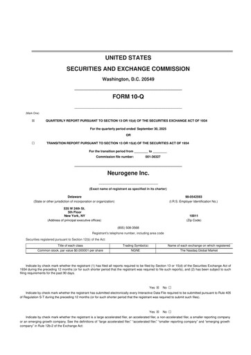 Vorschaubild Neurogene 10-Q Quartalsbericht 2025 
