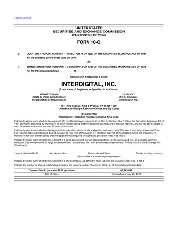 Miniature InterDigital
 10-Q Rapport trimestriel 2011 