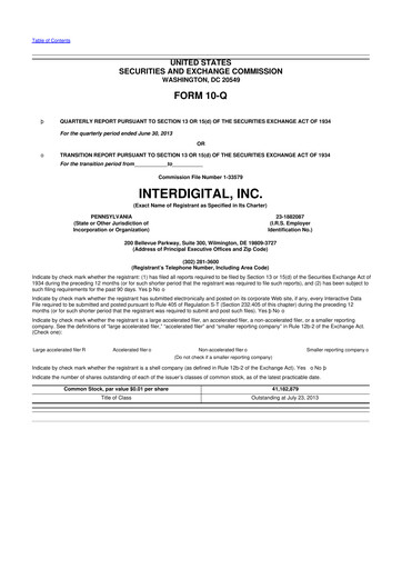Miniature InterDigital
 10-Q Rapport trimestriel 2013 