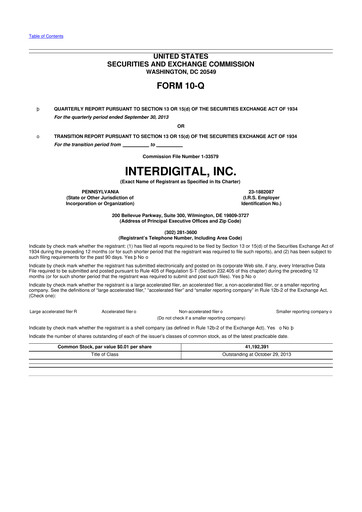 Miniature InterDigital
 10-Q Rapport trimestriel 2013 
