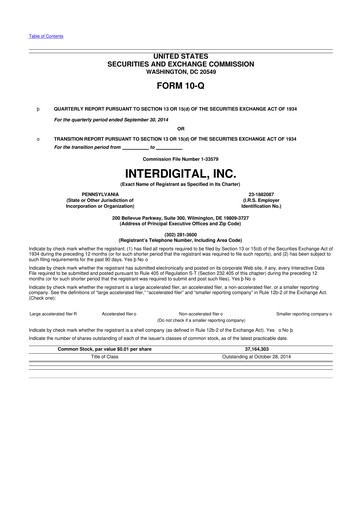 Miniature InterDigital
 10-Q Rapport trimestriel 2014 