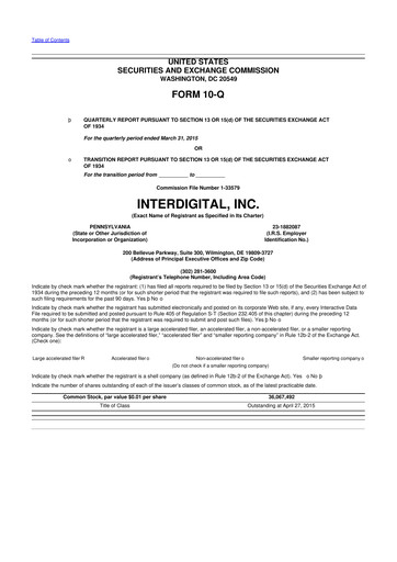 Miniature InterDigital
 10-Q Rapport trimestriel 2015 