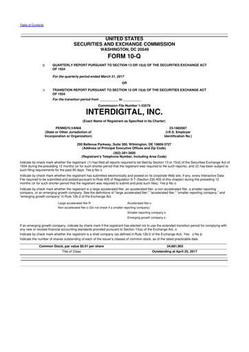 Miniature InterDigital
 10-Q Rapport trimestriel 2017 