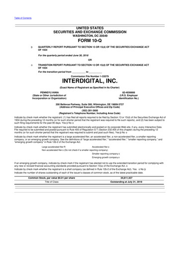 Miniature InterDigital
 10-Q Rapport trimestriel 2018 