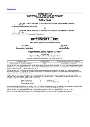 Miniature InterDigital
 10-Q Rapport trimestriel 2020 