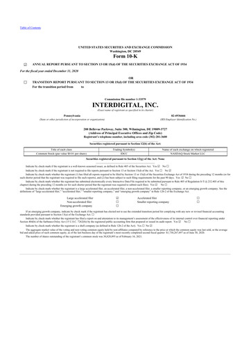 Thumbnail InterDigital
 10-K Annual Report 2020