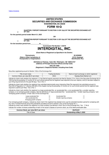 Miniature InterDigital
 10-Q Rapport trimestriel 2022 