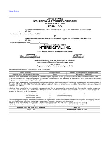 Miniature InterDigital
 10-Q Rapport trimestriel 2022 