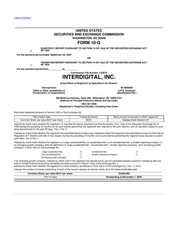 Miniature InterDigital
 10-Q Rapport trimestriel 2022 