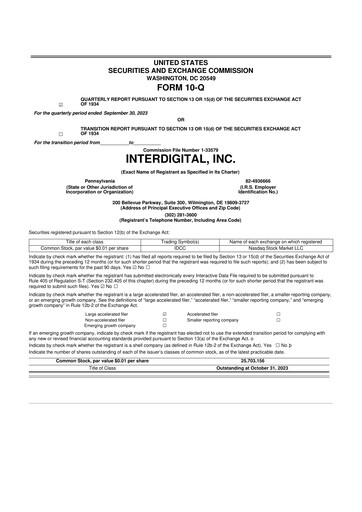 Miniature InterDigital
 10-Q Rapport trimestriel 2023 