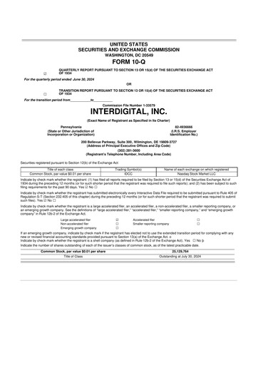 Miniature InterDigital
 10-Q Rapport trimestriel 2024 