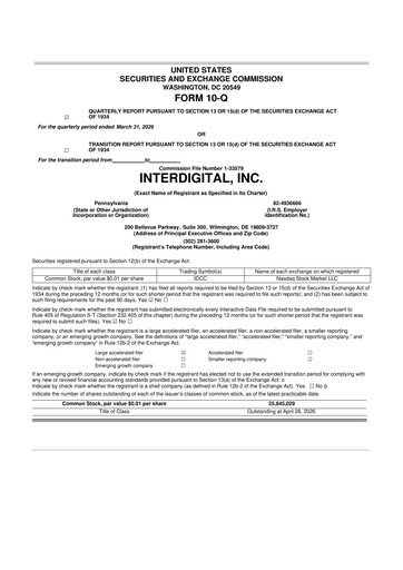 Thumbnail InterDigital
 10-Q Quarterly Report FY 