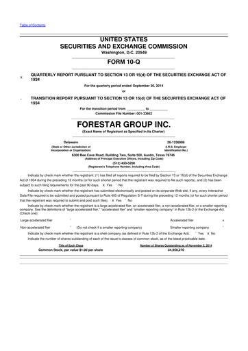 Thumbnail Forestar Group
 10-Q Quarterly Report FY2014 