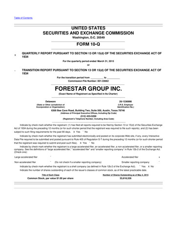 Thumbnail Forestar Group
 10-Q Quarterly Report FY2015 