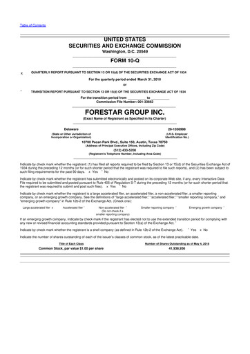 Thumbnail Forestar Group
 10-Q Quarterly Report FY2018 