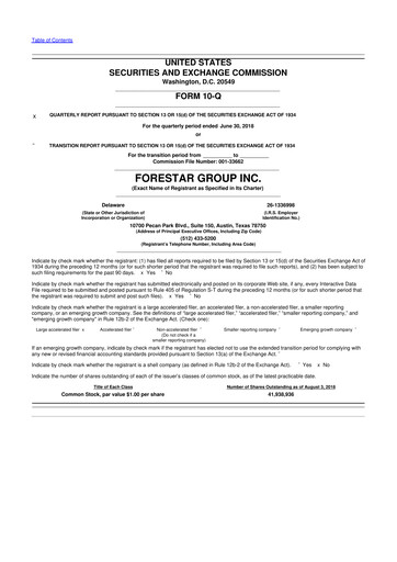 Thumbnail Forestar Group
 10-Q Quarterly Report FY2018 