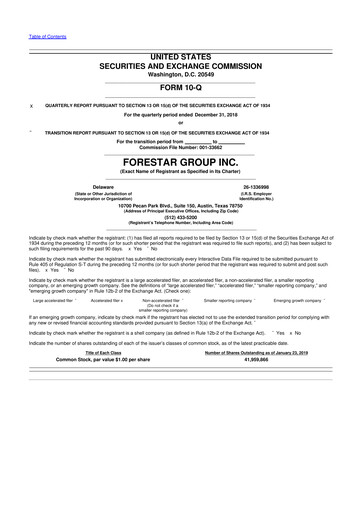 Thumbnail Forestar Group
 10-Q Quarterly Report FY2019 