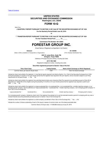 Thumbnail Forestar Group
 10-Q Quarterly Report FY2019 