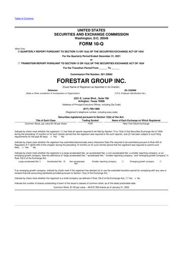 Thumbnail Forestar Group
 10-Q Quarterly Report FY2022 