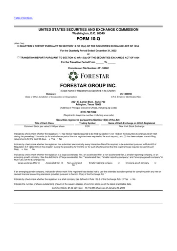 Thumbnail Forestar Group
 10-Q Quarterly Report FY2023 